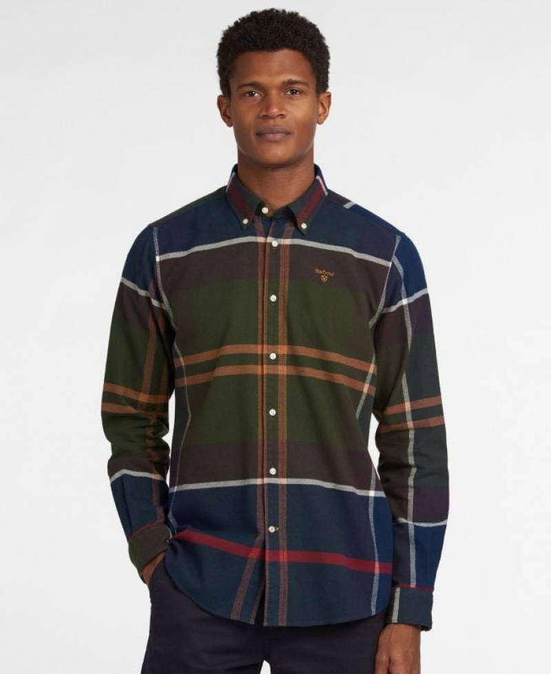 Green / Navy Men Barbour Iceloch Tailored Shirts | US-2659GDTBC