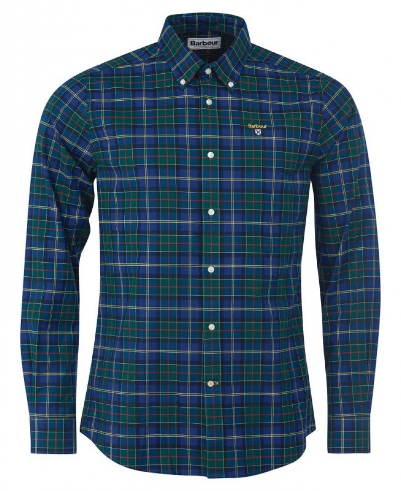 Green / Navy Men Barbour Oxbridge Tartan Tailored Shirts | US-0183TURPQ