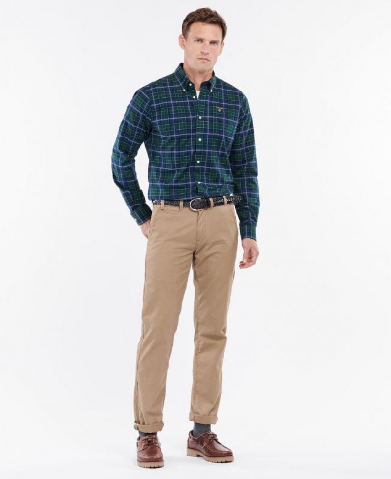 Green / Navy Men Barbour Oxbridge Tartan Tailored Shirts | US-0183TURPQ