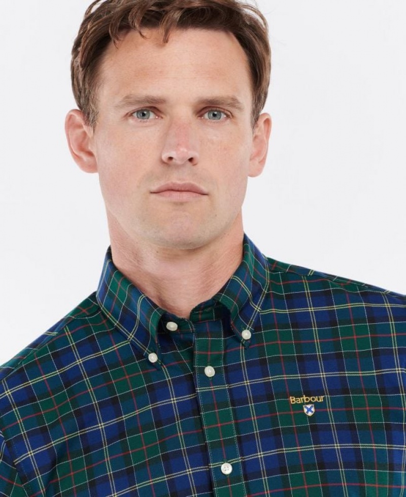 Green / Navy Men Barbour Oxbridge Tartan Tailored Shirts | US-0183TURPQ