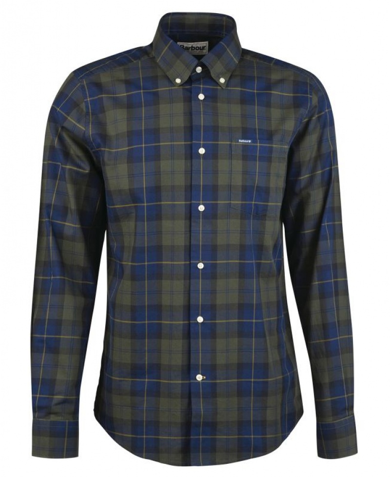 Green / Navy Men Barbour Wetheram Tailored Shirts | US-0671VULDG