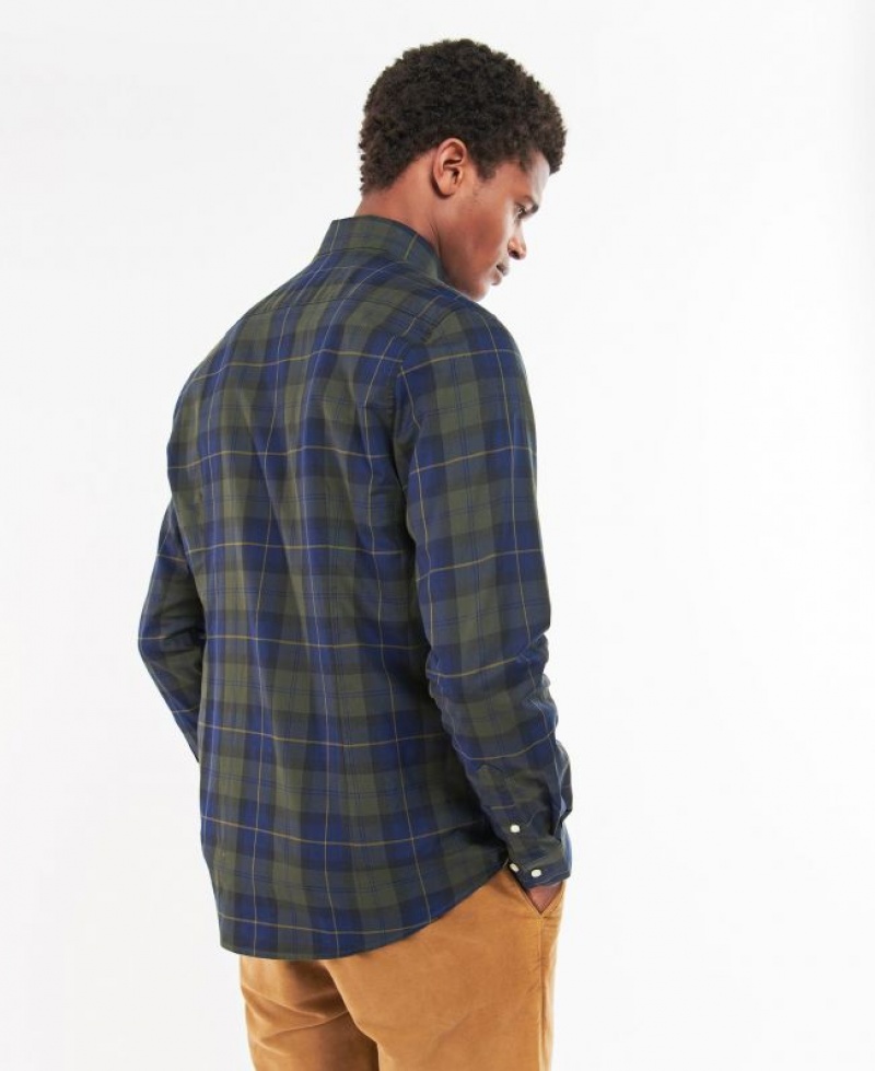 Green / Navy Men Barbour Wetheram Tailored Shirts | US-0671VULDG