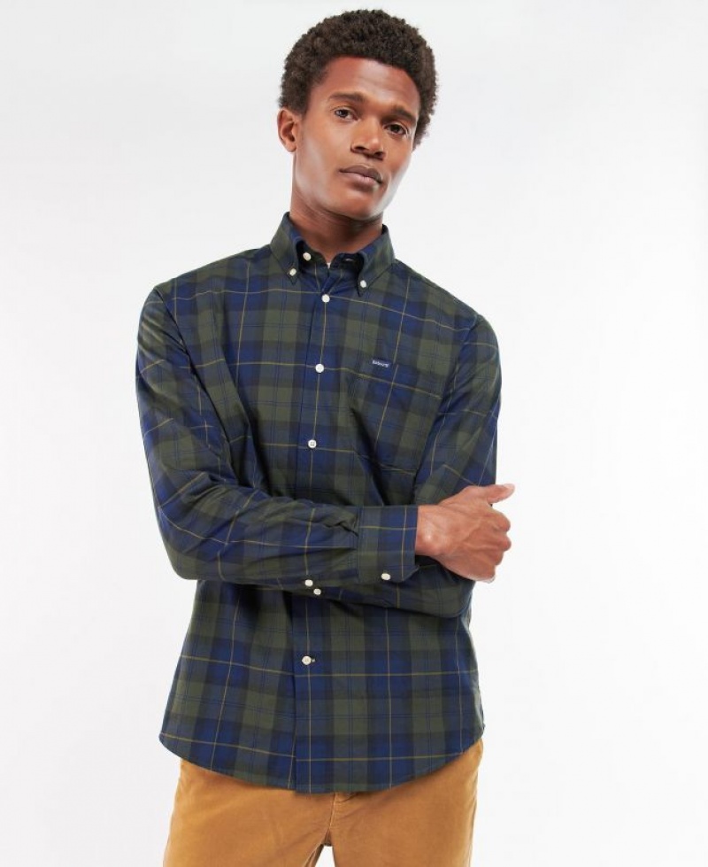 Green / Navy Men Barbour Wetheram Tailored Shirts | US-0671VULDG