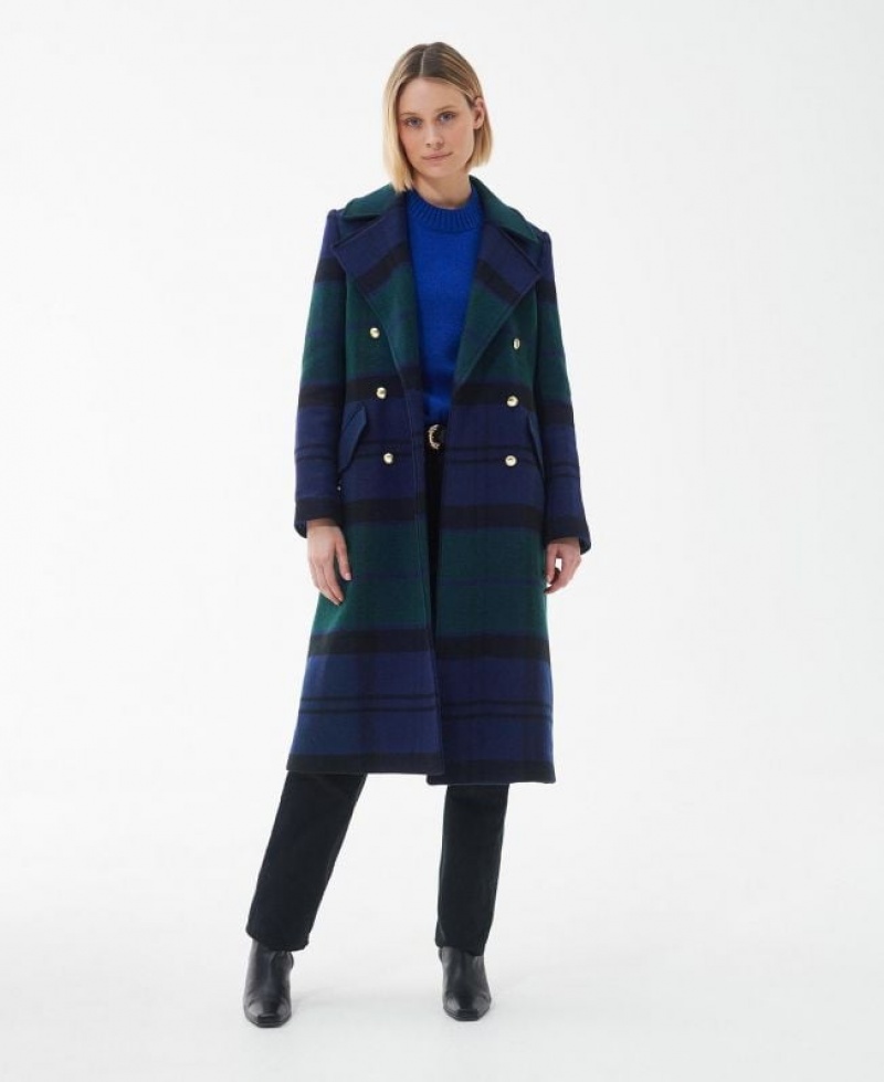 Green / Navy Women Barbour Inverraray Wool Longline Trench Coat | US-2739BNPGA