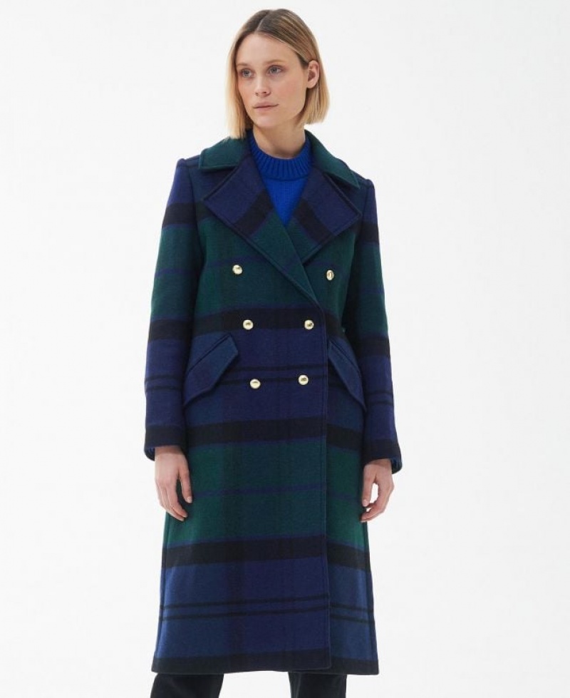 Green / Navy Women Barbour Inverraray Wool Longline Trench Coat | US-2739BNPGA