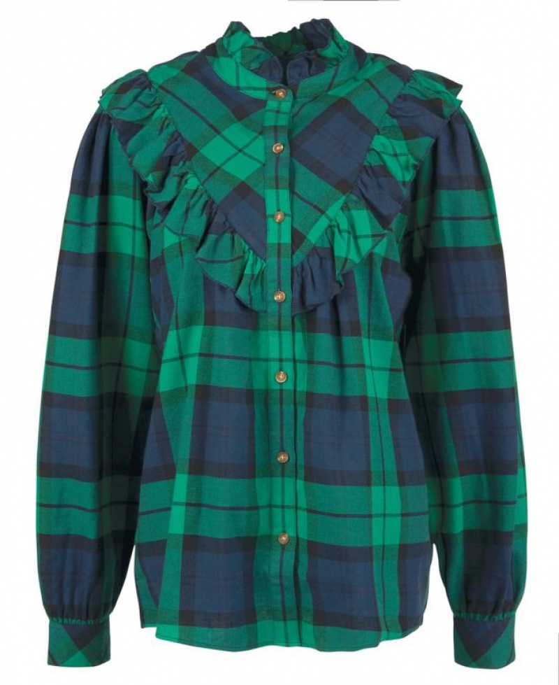 Green / Navy Women Barbour Marlene Shirts | US-6325THDJI