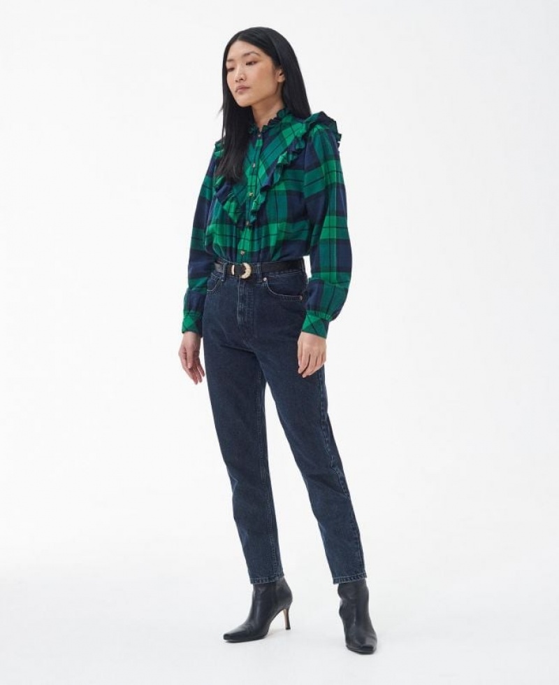 Green / Navy Women Barbour Marlene Shirts | US-6325THDJI