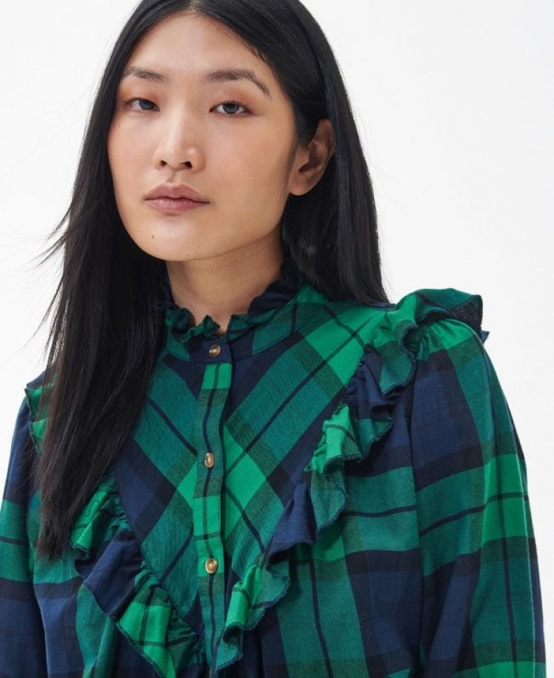 Green / Navy Women Barbour Marlene Shirts | US-6325THDJI