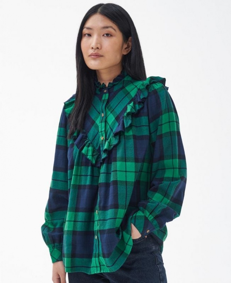 Green / Navy Women Barbour Marlene Shirts | US-6325THDJI