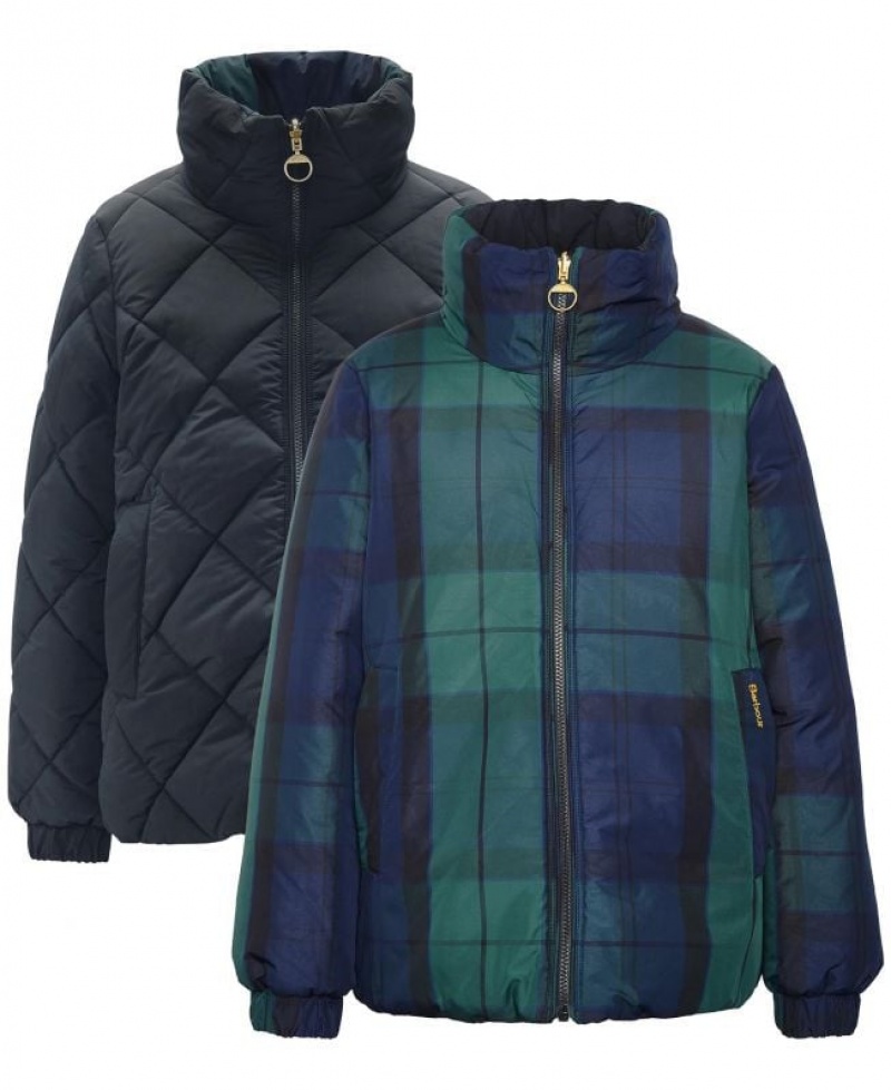 Green / Navy Women Barbour Reversible Hudswell Quilted Jacket | US-8592OLMXN