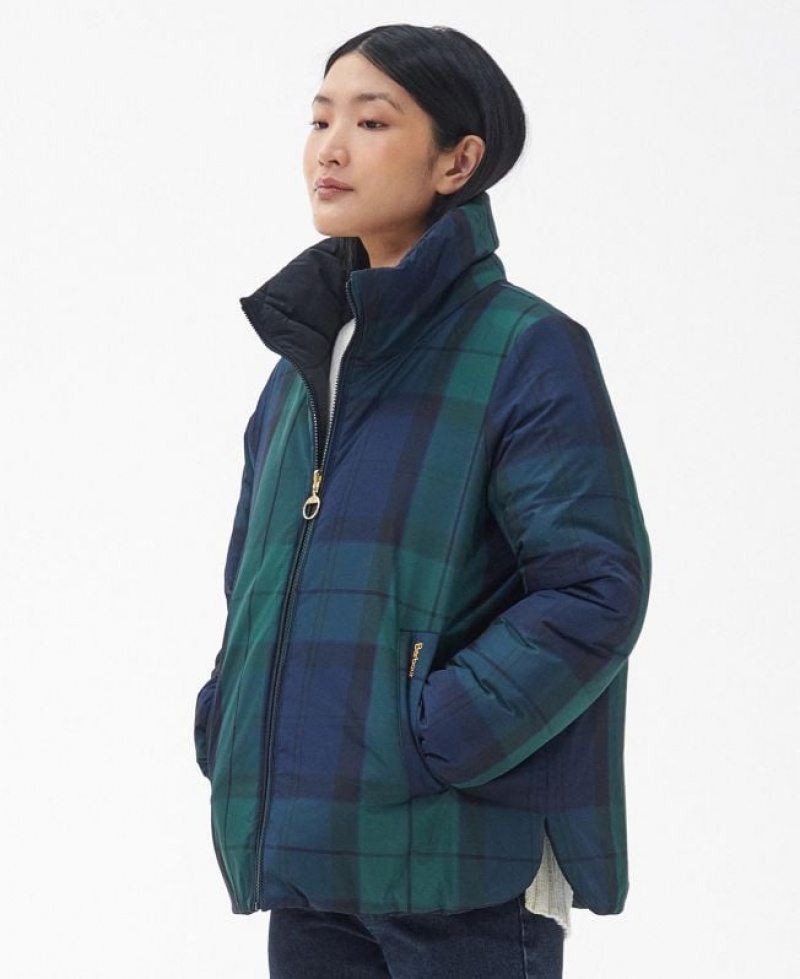 Green / Navy Women Barbour Reversible Hudswell Quilted Jacket | US-8592OLMXN