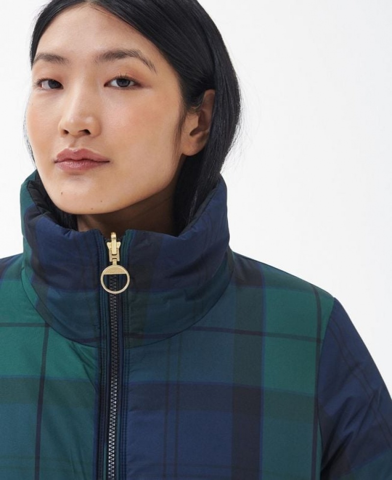 Green / Navy Women Barbour Reversible Hudswell Quilted Jacket | US-8592OLMXN