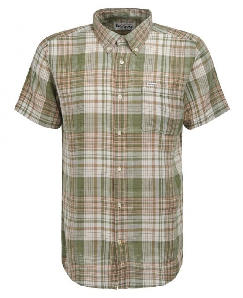 Green / White Men Barbour Ellerburn Tailored Shirts | US-1203PXYVJ