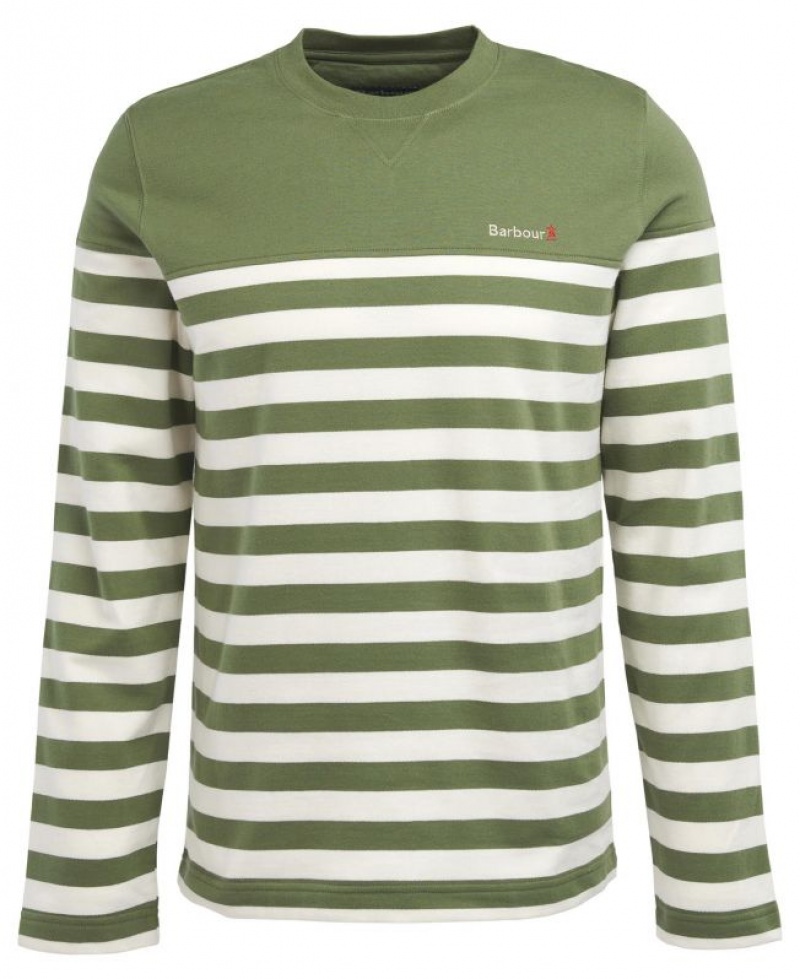 Green / White Men Barbour Firthmoor Stripe Crew Sweatshirt | US-7081AOVKB