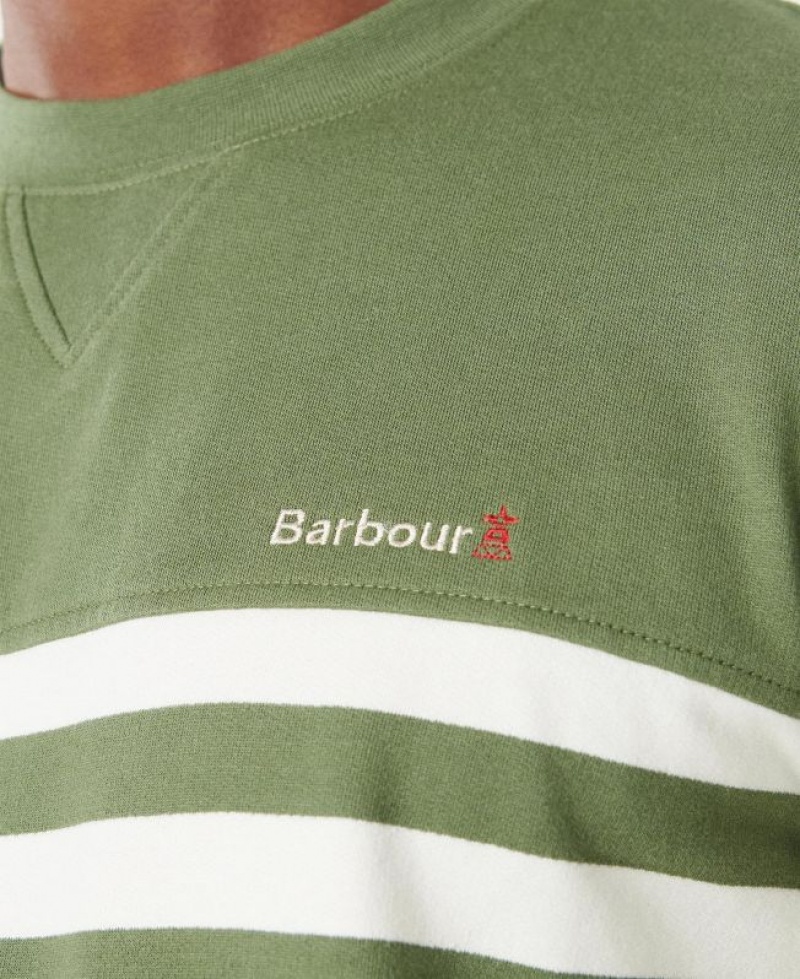 Green / White Men Barbour Firthmoor Stripe Crew Sweatshirt | US-7081AOVKB