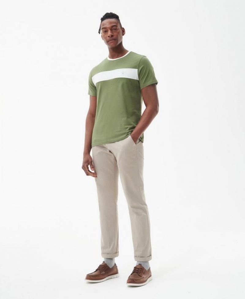 Green / White Men Barbour Steaford Panel T-Shirts | US-3602URNPV