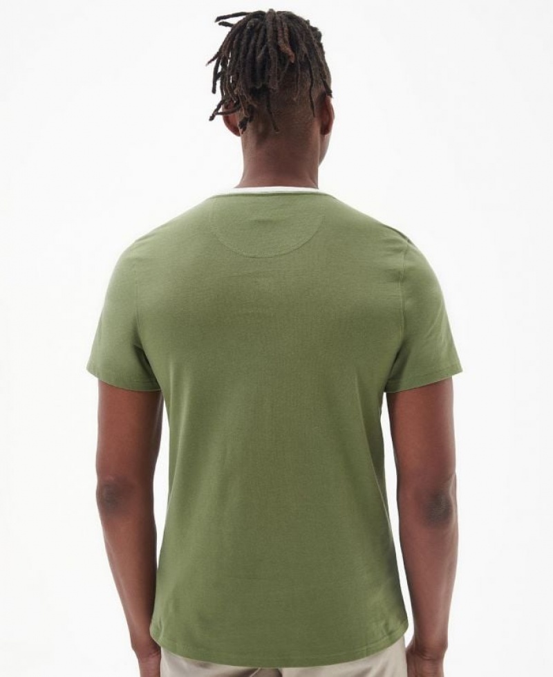 Green / White Men Barbour Steaford Panel T-Shirts | US-3602URNPV