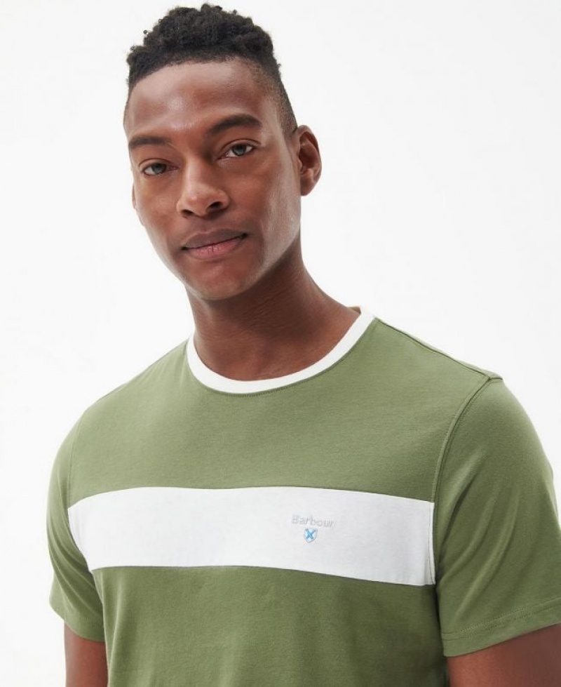 Green / White Men Barbour Steaford Panel T-Shirts | US-3602URNPV