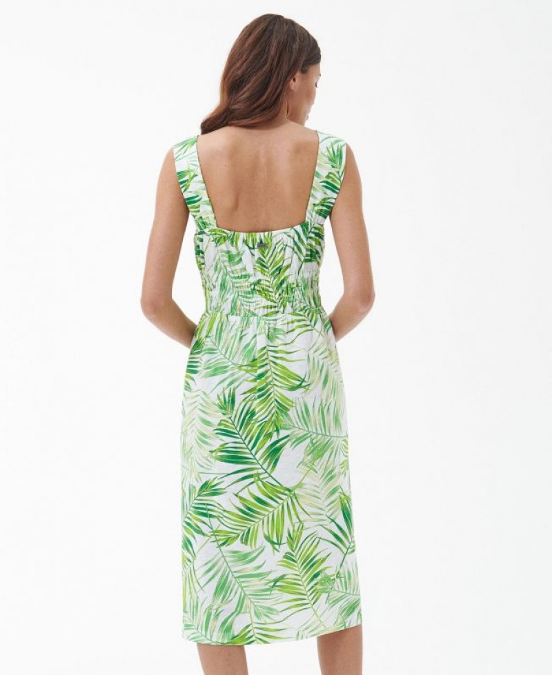 Green / White Women Barbour Plumeria Midi Dress | US-3527AYCQW