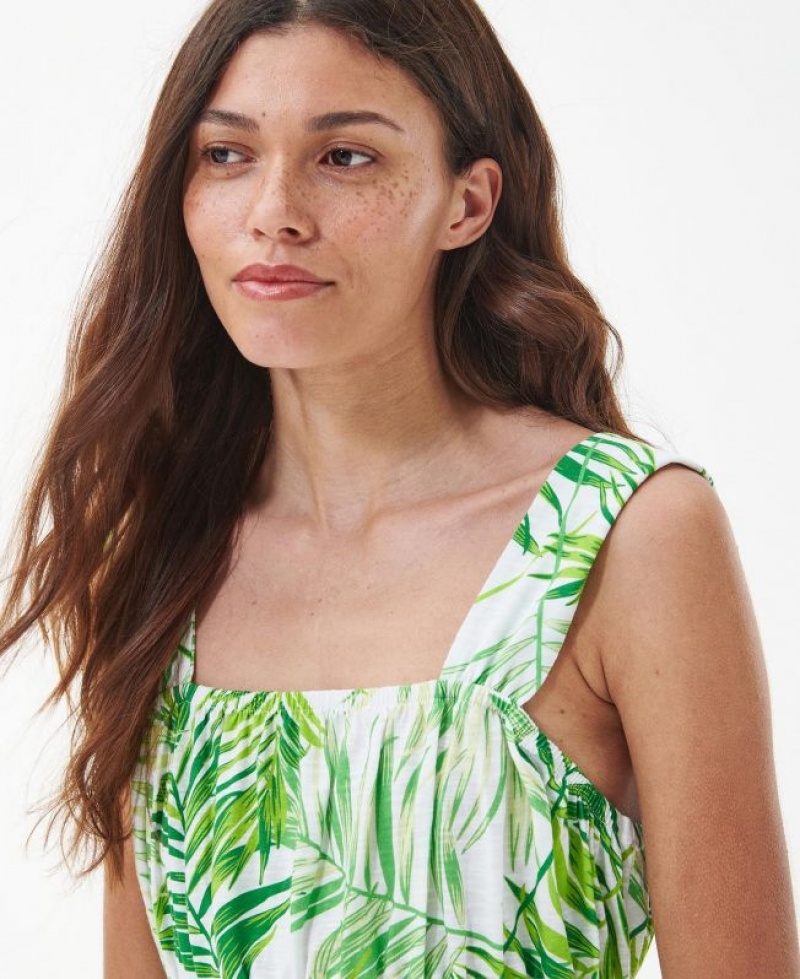 Green / White Women Barbour Plumeria Midi Dress | US-3527AYCQW