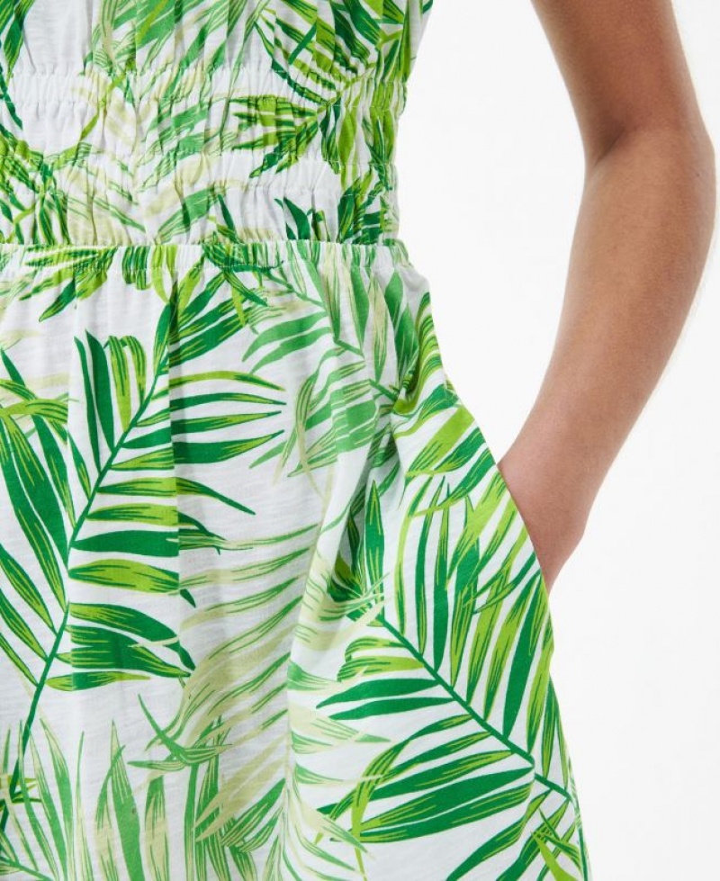 Green / White Women Barbour Plumeria Midi Dress | US-3527AYCQW