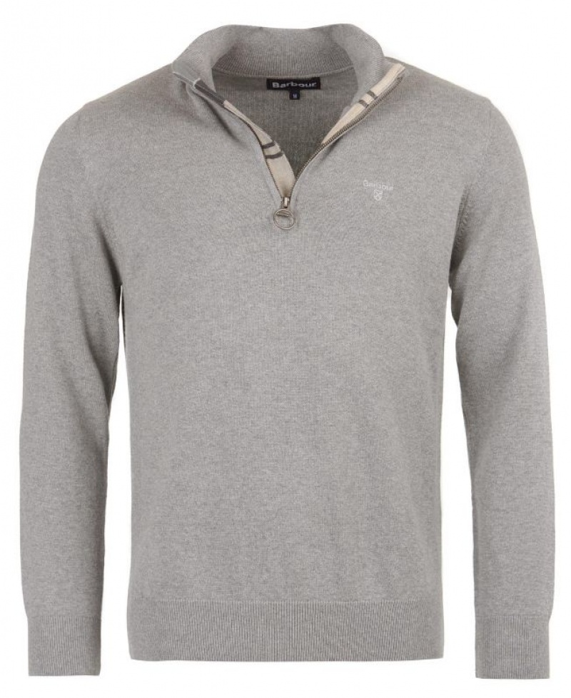 Grey Men Barbour Cotton Half Zip Sweater | US-0784BCYGS