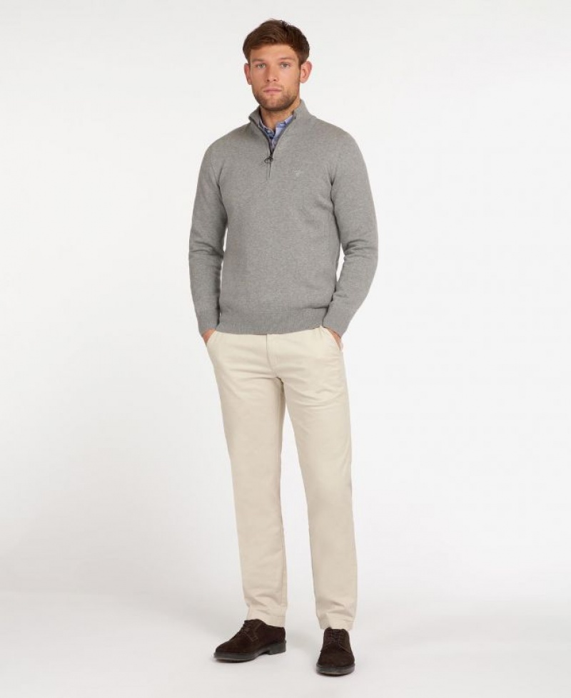 Grey Men Barbour Cotton Half Zip Sweater | US-0784BCYGS