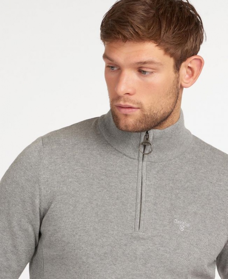 Grey Men Barbour Cotton Half Zip Sweater | US-0784BCYGS