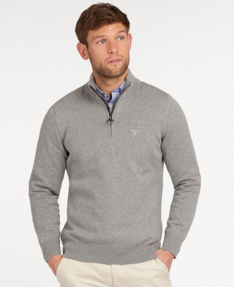 Grey Men Barbour Cotton Half Zip Sweater | US-0784BCYGS