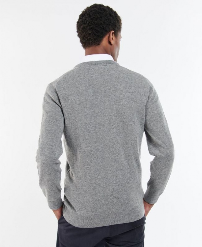 Grey Men Barbour Essential V-Neck Sweatshirt | US-5183EXHFD