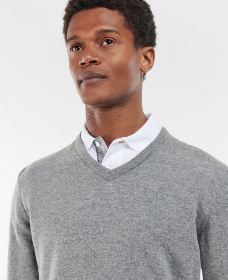 Grey Men Barbour Essential V-Neck Sweatshirt | US-5183EXHFD