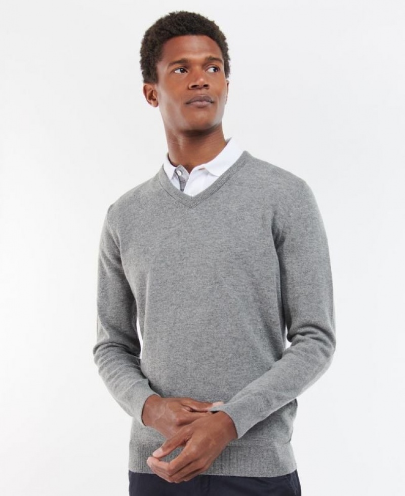 Grey Men Barbour Essential V-Neck Sweatshirt | US-5183EXHFD