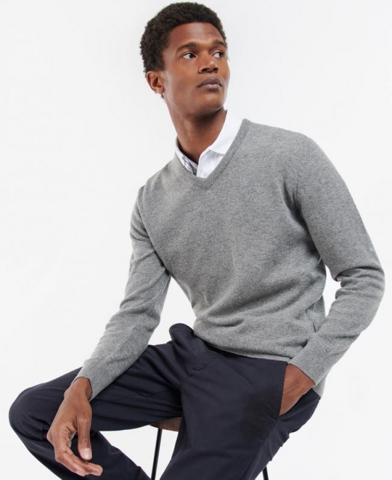 Grey Men Barbour Essential V-Neck Sweatshirt | US-5183EXHFD