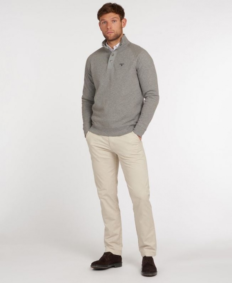 Grey Men Barbour Half Snap Sweatshirt | US-0632ZGROP