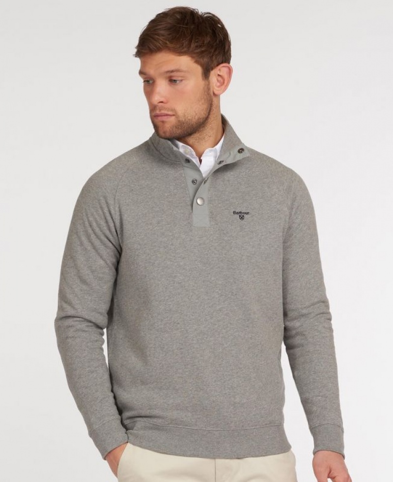 Grey Men Barbour Half Snap Sweatshirt | US-0632ZGROP