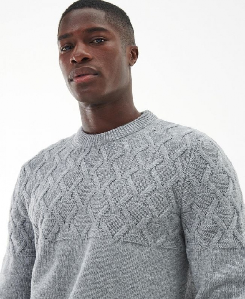 Grey Men Barbour International Cable Knitted Sweater | US-5196GVETY