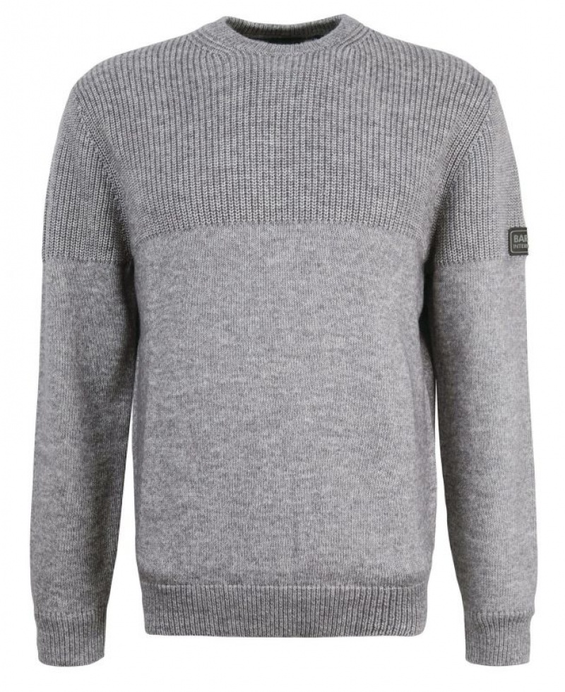 Grey Men Barbour International Chain Crew Neck Sweater | US-6432MPWFN