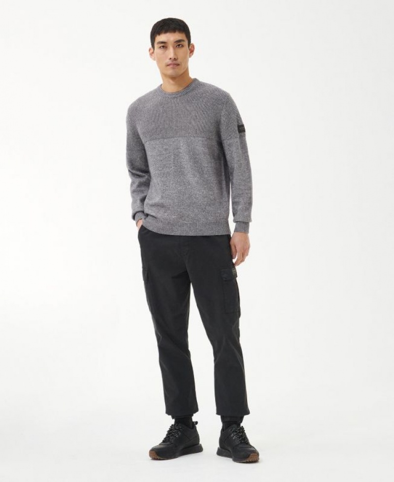 Grey Men Barbour International Chain Crew Neck Sweater | US-6432MPWFN