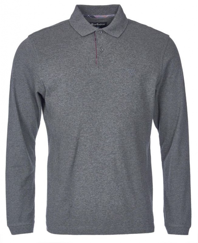 Grey Men Barbour Long-Sleeved Sports Polo Shirt | US-4526UZDIX