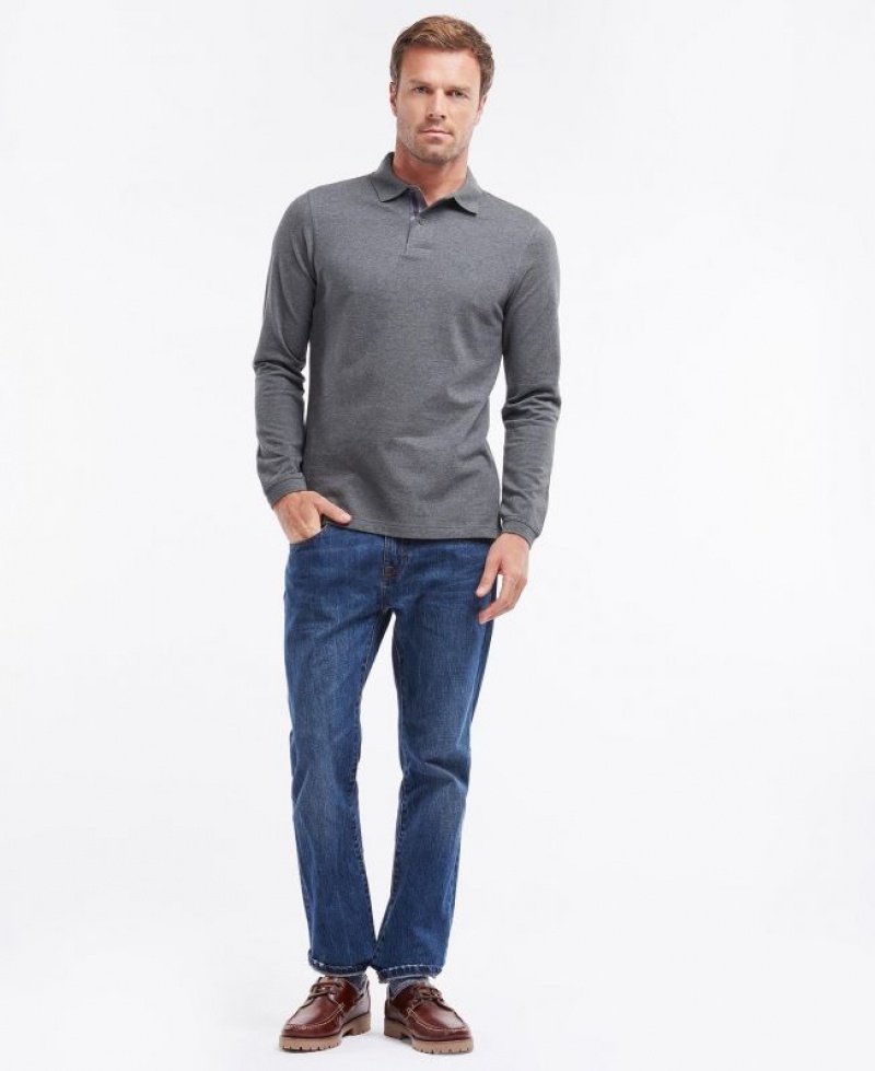 Grey Men Barbour Long-Sleeved Sports Polo Shirt | US-4526UZDIX