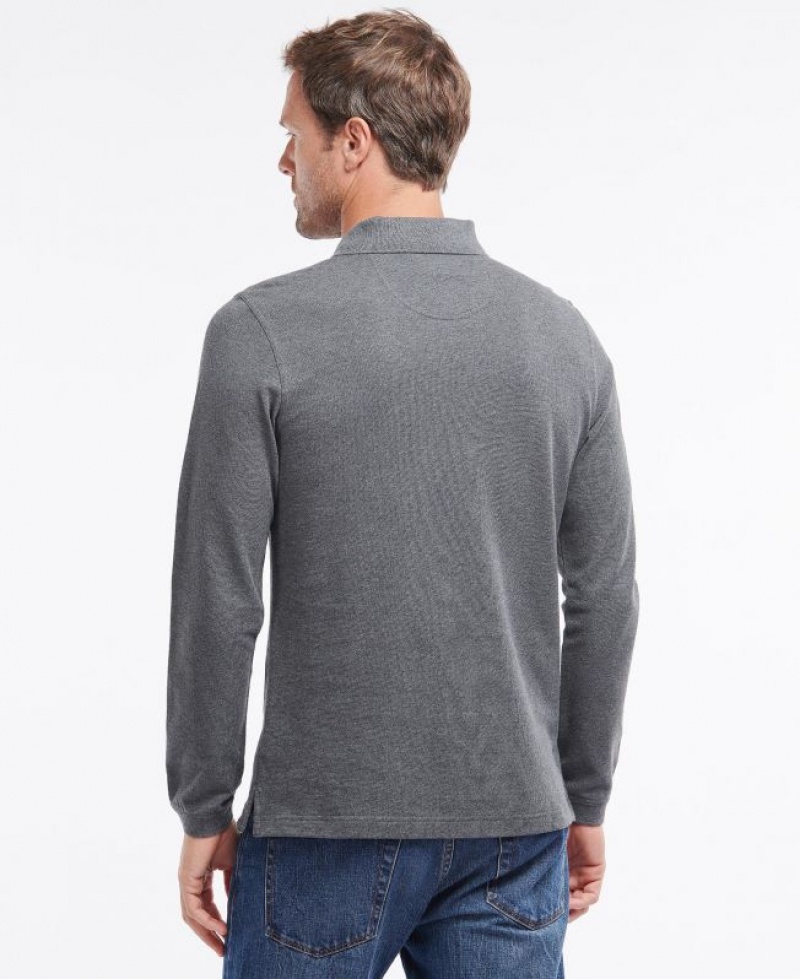 Grey Men Barbour Long-Sleeved Sports Polo Shirt | US-4526UZDIX