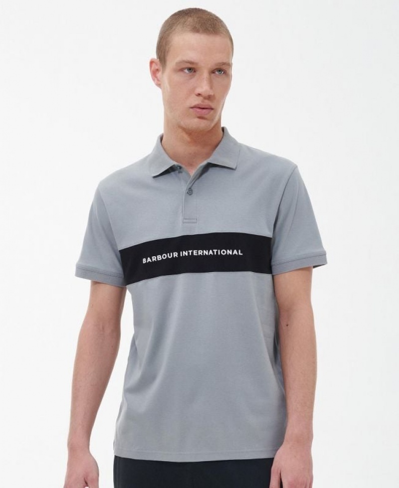 Grey / Black Men Barbour International Bar Polo Shirt | US-0814SXDEJ