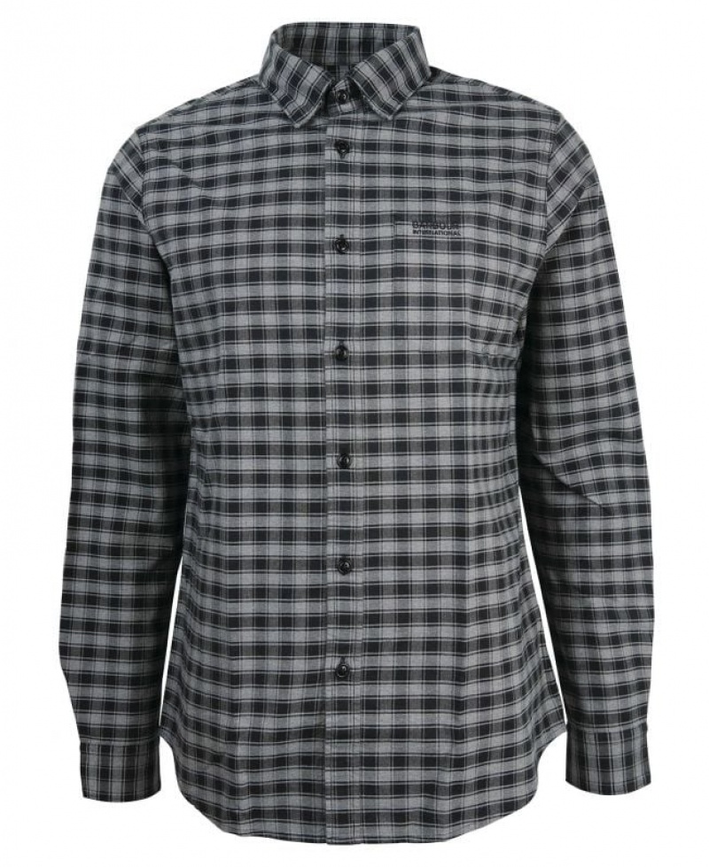 Grey / Black Men Barbour International Cable Tailored Shirts | US-9745LONDP