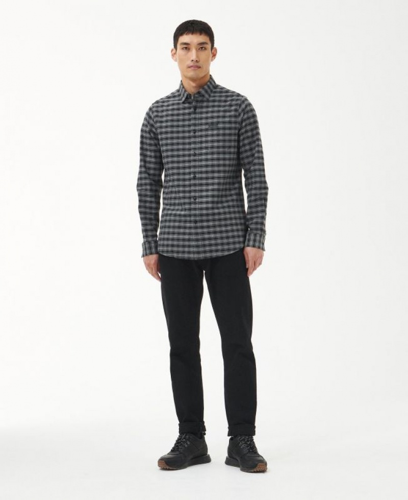 Grey / Black Men Barbour International Cable Tailored Shirts | US-9745LONDP