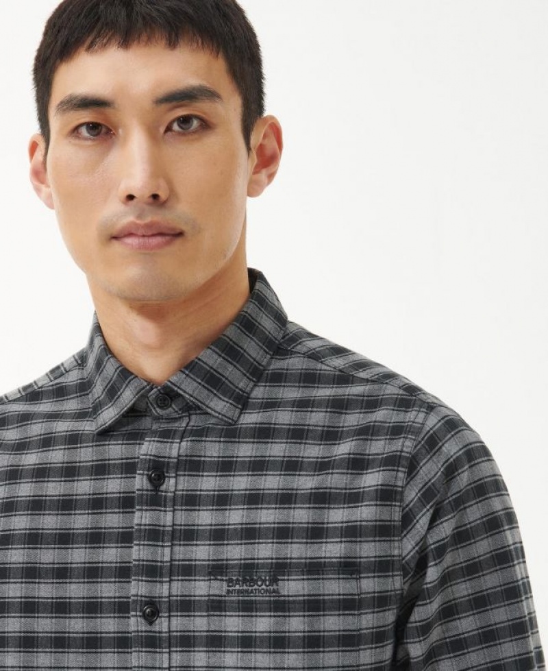 Grey / Black Men Barbour International Cable Tailored Shirts | US-9745LONDP