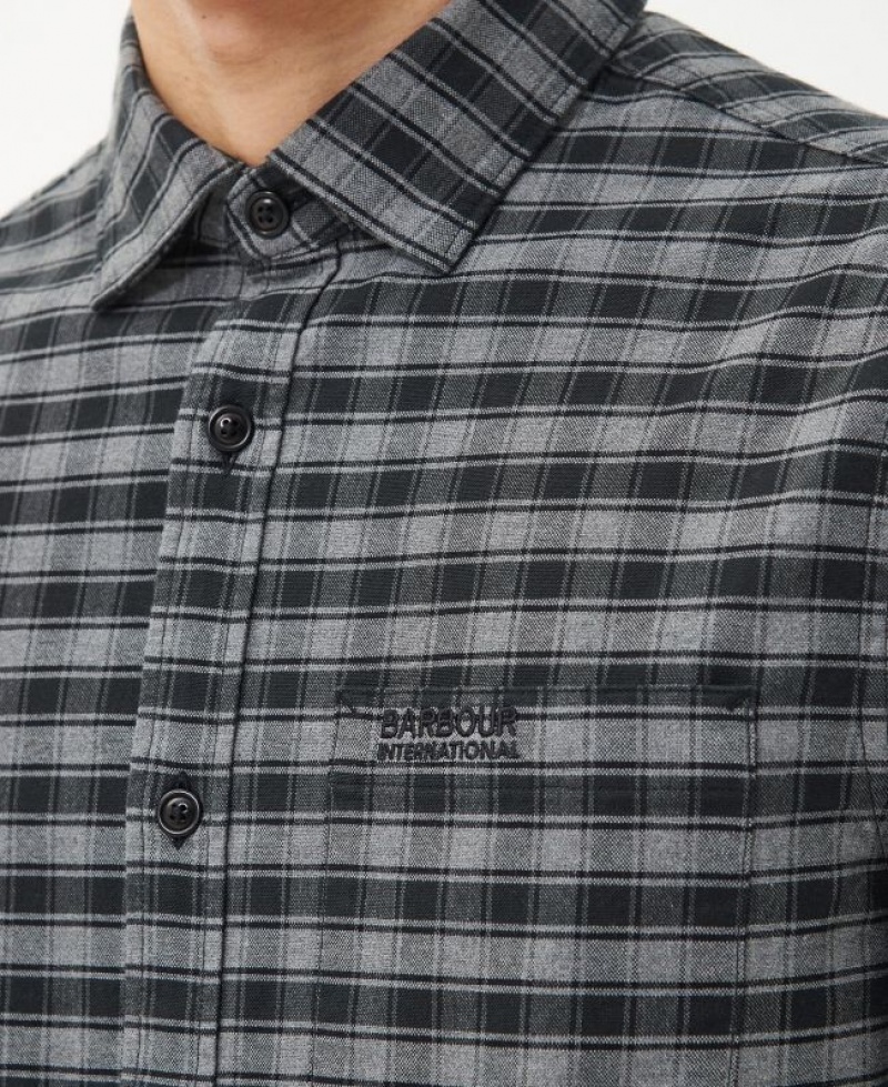 Grey / Black Men Barbour International Cable Tailored Shirts | US-9745LONDP