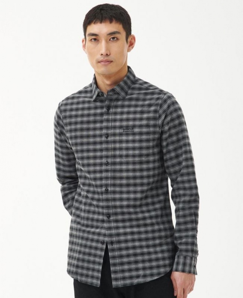 Grey / Black Men Barbour International Cable Tailored Shirts | US-9745LONDP