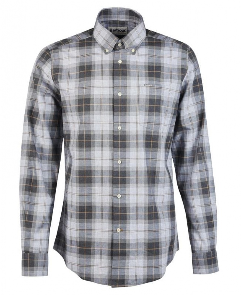 Grey / Black Men Barbour Wetheram Tailored Shirts | US-2354ZJSUN