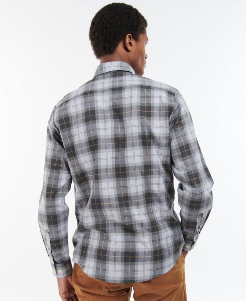 Grey / Black Men Barbour Wetheram Tailored Shirts | US-2354ZJSUN