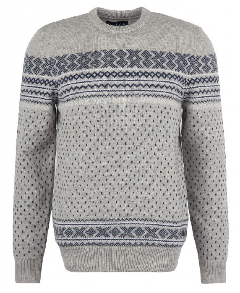 Grey / Blue Men Barbour Essential Fairisle Sweatshirt | US-1342QBTSU